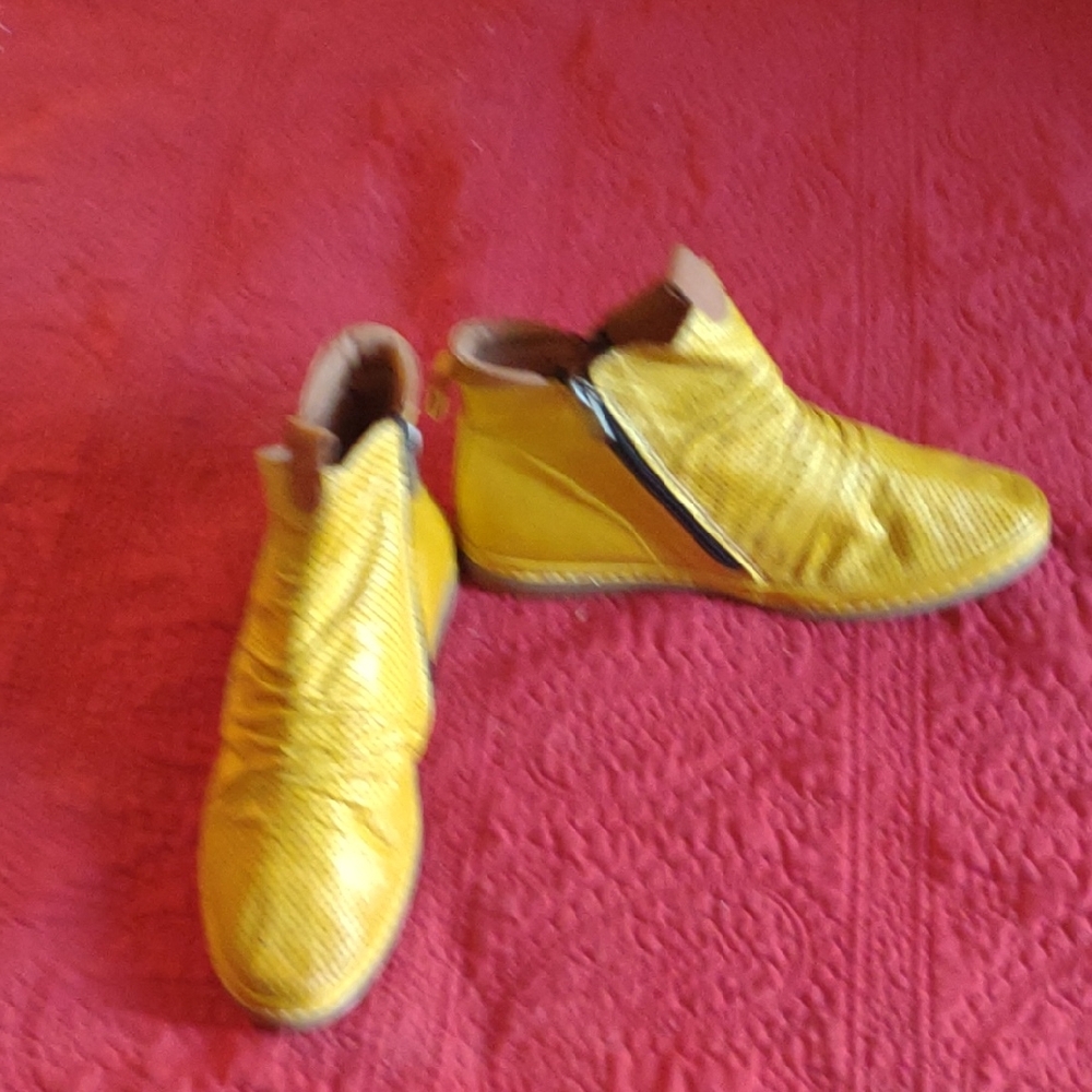 Yellow Perforated Ankle Boots for Women